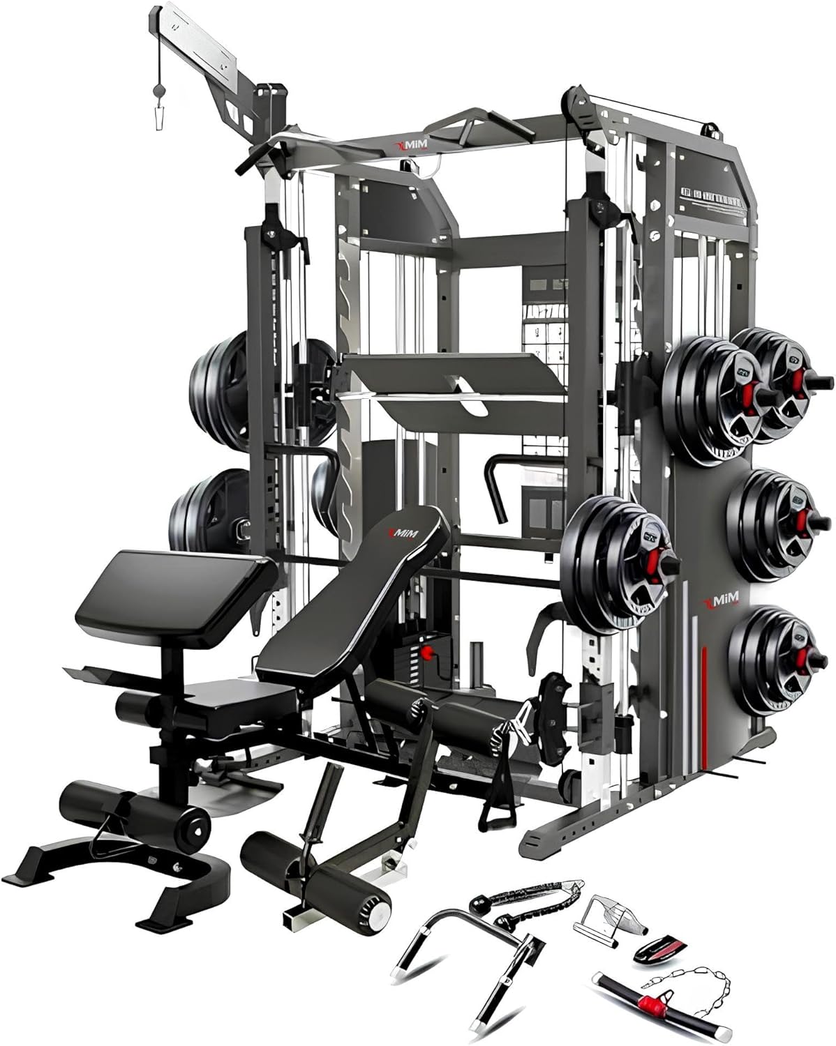 MiM USA Hercules EX, Commercial All in One Gym Machine w/400 lb Weight Stack, Adj Bench, Jammer Arms, Leg Press, Leg Extension, Arm Curl, LAT Seat & Complete Attachment
