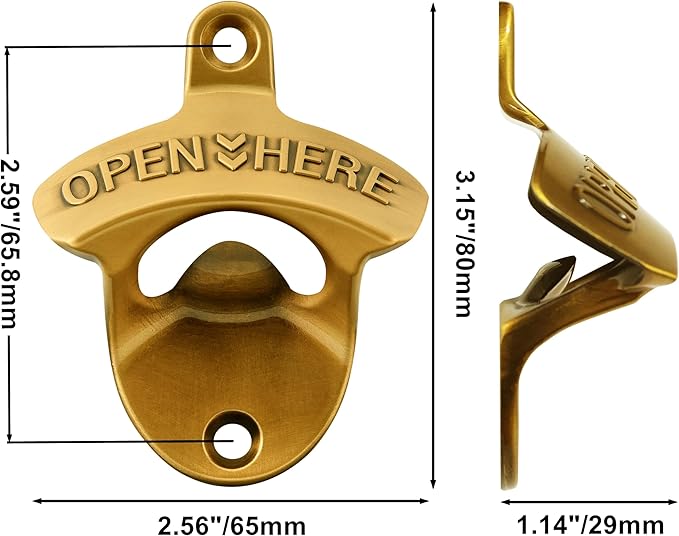 8 Packs Bulk Beer Opener Wall Mounted Vintage Gold Bottle Cap Opener for Gargae Kitchen Bar