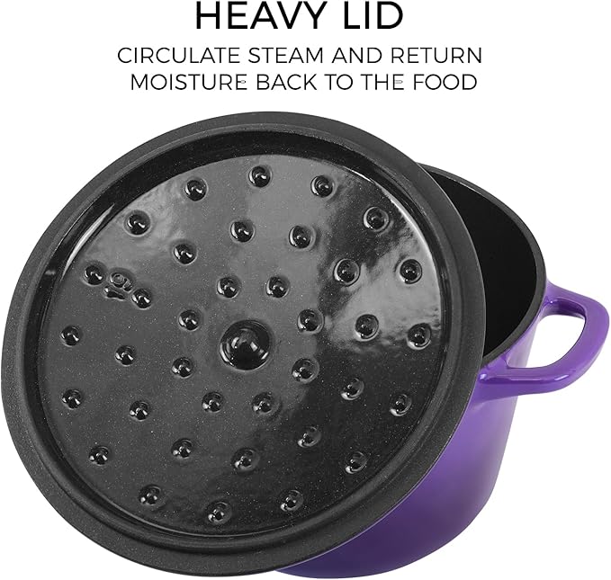 Flavehc Dutch Oven Pot with Lid 1.8 qt Cast Iron Dutch Oven for Bread Baking Purple Enameled Cast Iron Rice Pot with Handels