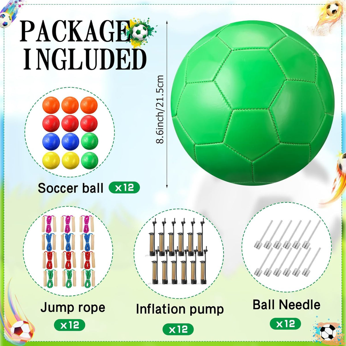 12 Sets Operation Christmas Deflated Soccer Ball Bulk with Pump Jump Rope, Bulk Soccer Balls 7.25 ft Adjustable Skipping Rope Outside Sport Balls