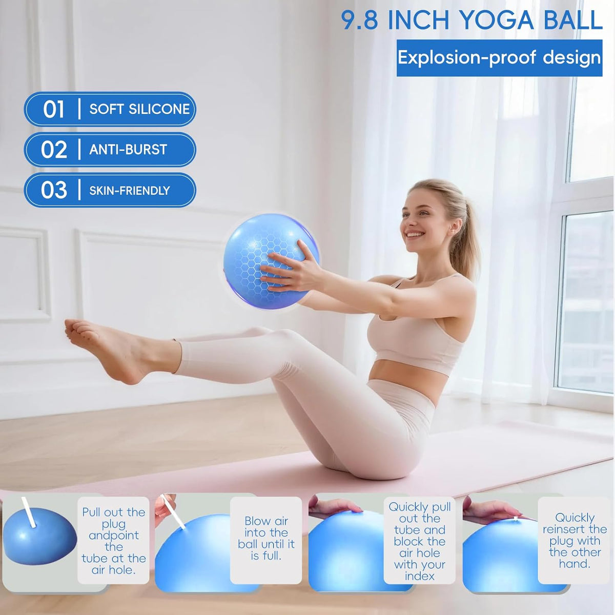 KABCON Pilates Equipment Essentials Set for Women at Home with Complete User Guide,13” Pilates Ring,9.8” Exercise Ball,Elastic Bands,Yoga Socks,Yoga Strap,13-Pcs Starter Workout Set