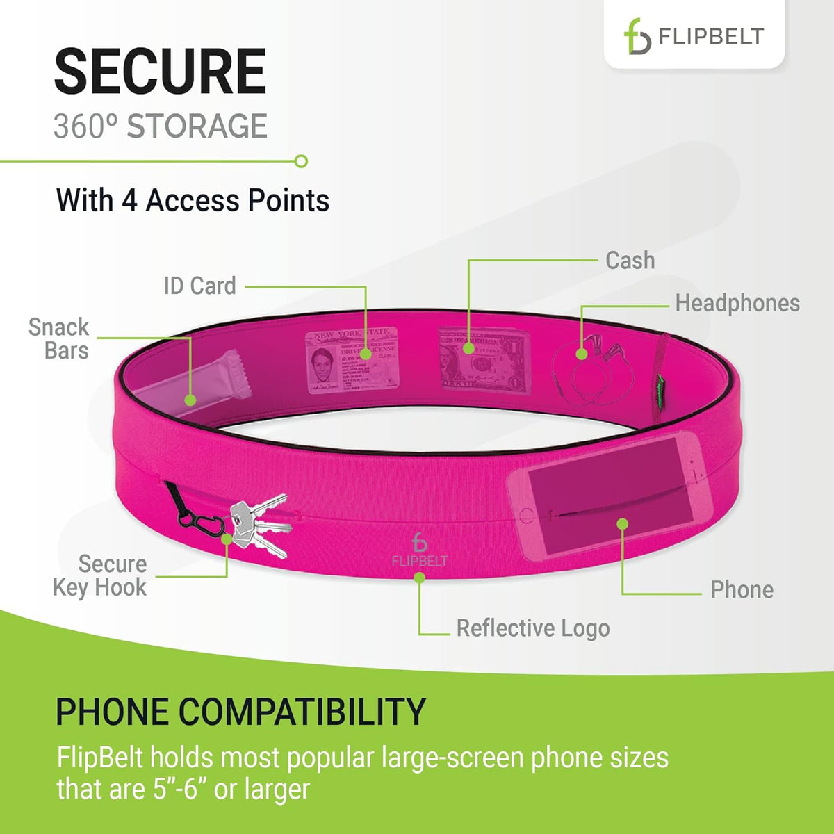 FlipBelt Classic Running Belt, Running Fanny Pack for Women and Men, USA Company