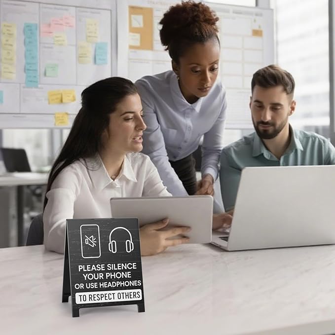 Funny Home Office Reminder Decor Caution Desk Signs Team Gifts for Employees Boss Humorous Shelf Desk Decorations Supplies Cubicle Table Decorations Silence Your Phone White Elephant Gift