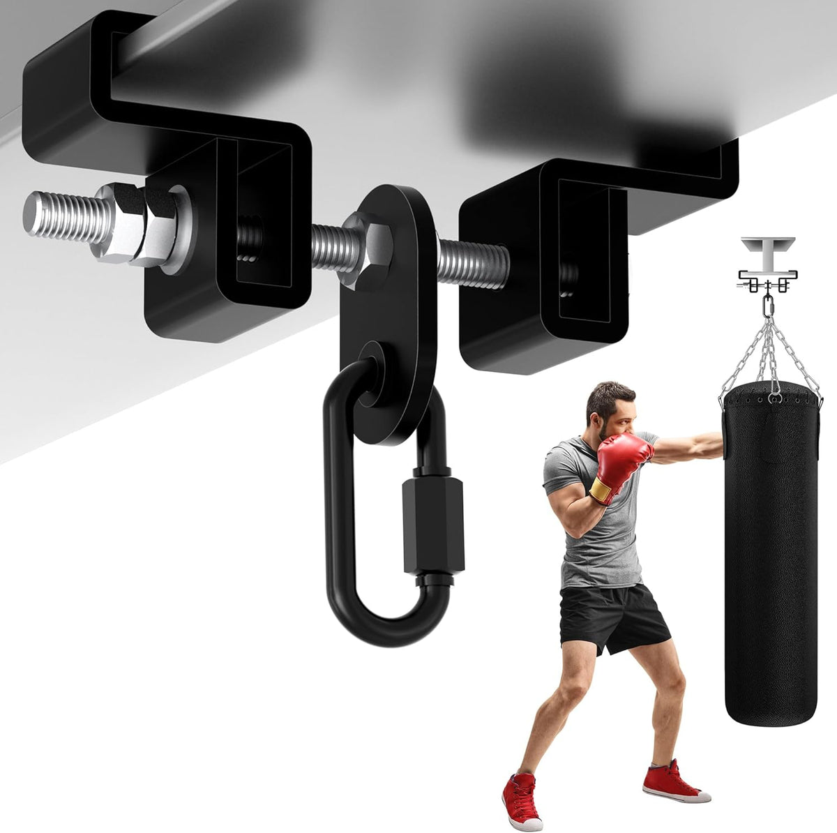 Yes4All Punching Bag Hanger, Stainless Steel Swivel Chain with 4 Snap Hooks for Heavy Bag, Gym Swing, Trapeze, and Hammock