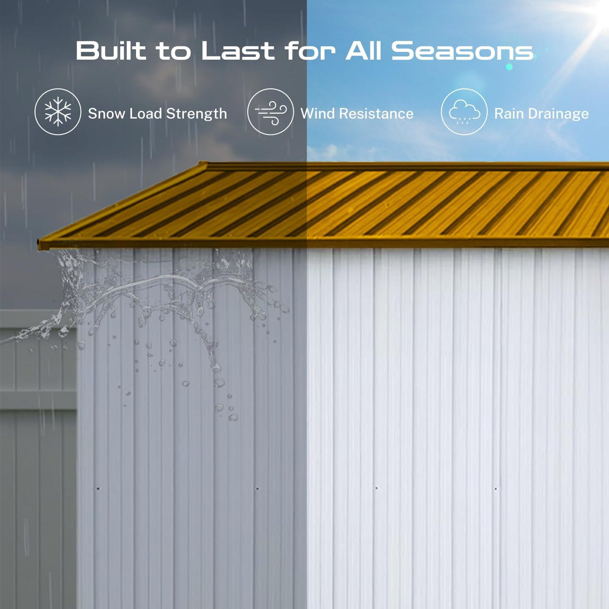 6 x 4 FT Outdoor Storage Metal Shed, Bike Garden Tool Shed with Slooping Roof, Lockable Doors and Aluminum Frames, Shed Easy to Assemble for Garden, Patio, Lawn, White+Yellow