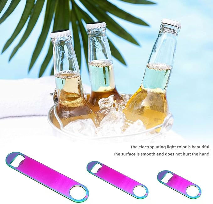 Rainbow Color Stainless Steel Flat Bottle Opener, Sturdy and Durable 2 Pcs to Send to Friends, Suitable for Bar Bartender Men Women Kitchen Restaurant Party Supplies (Large)