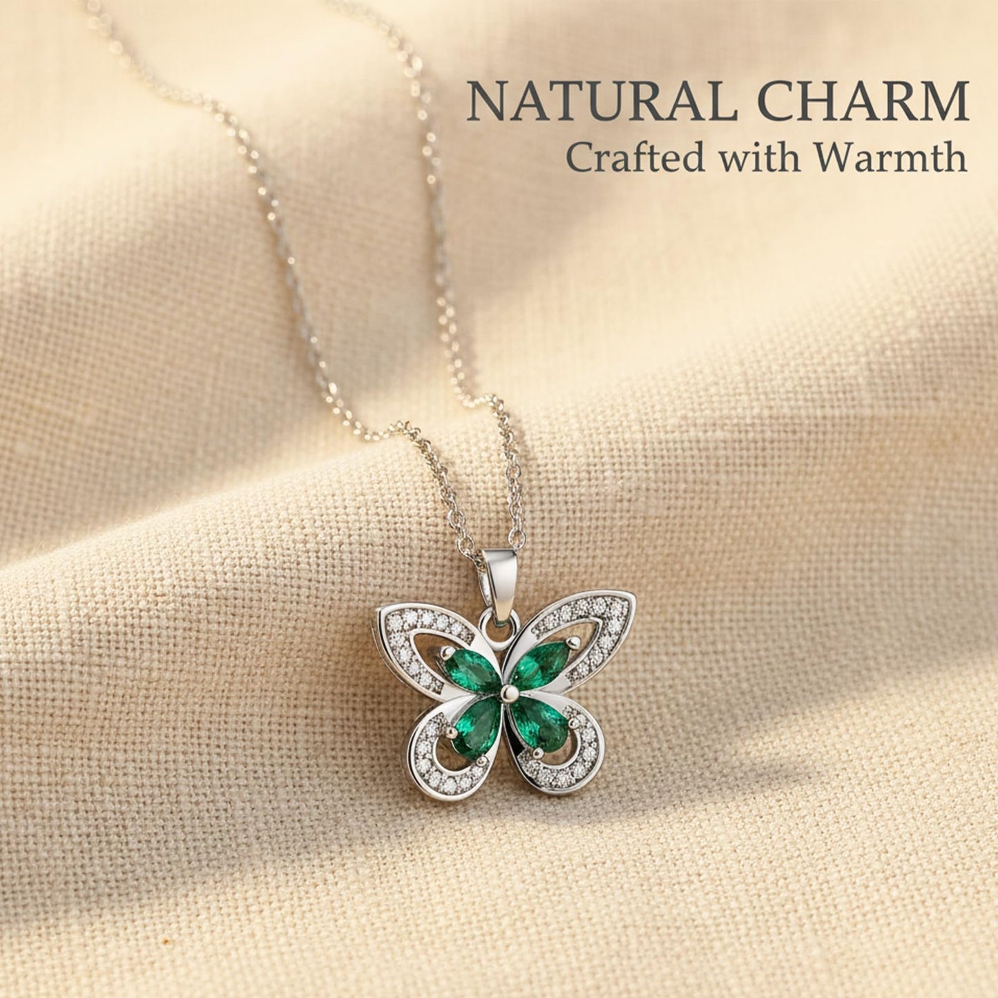 crataly Emerald Butterfly Necklace For Women-Silver Plated May Birthstone Necklace For Valentine's Day Mother's Day Christams Birthday Gifts