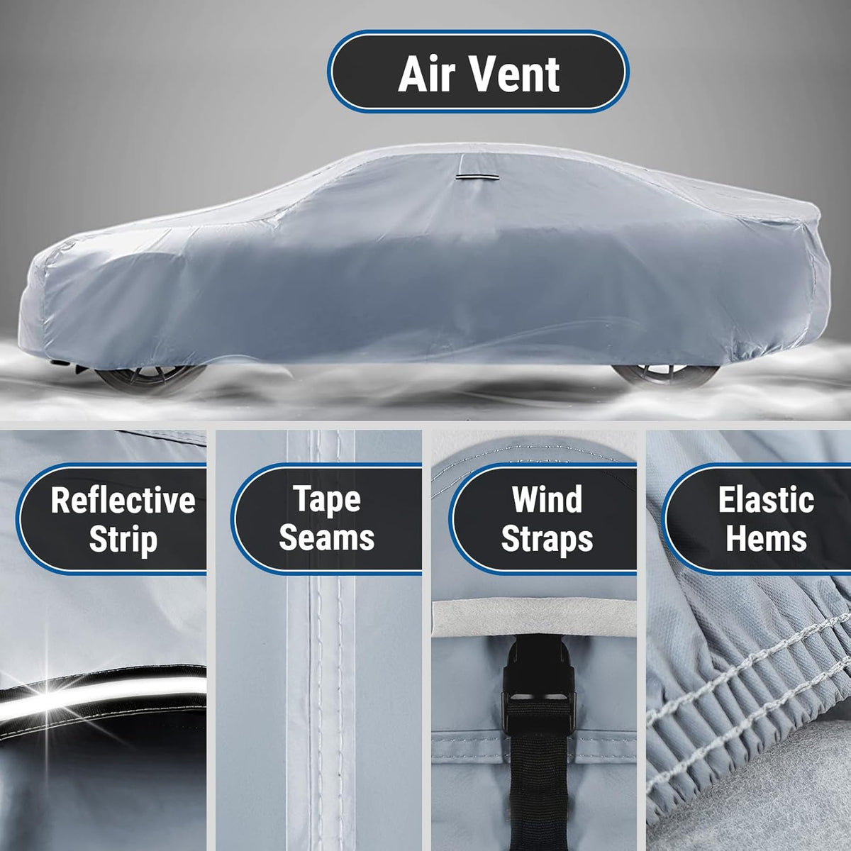 iCarCover Custom Car Cover for Buick Roadmaster (1954-1958) Waterproof All-Weather Rain Snow UV Sun Protector Full Exterior Indoor Outdoor Car Cover (Stripe - Gray/Black)