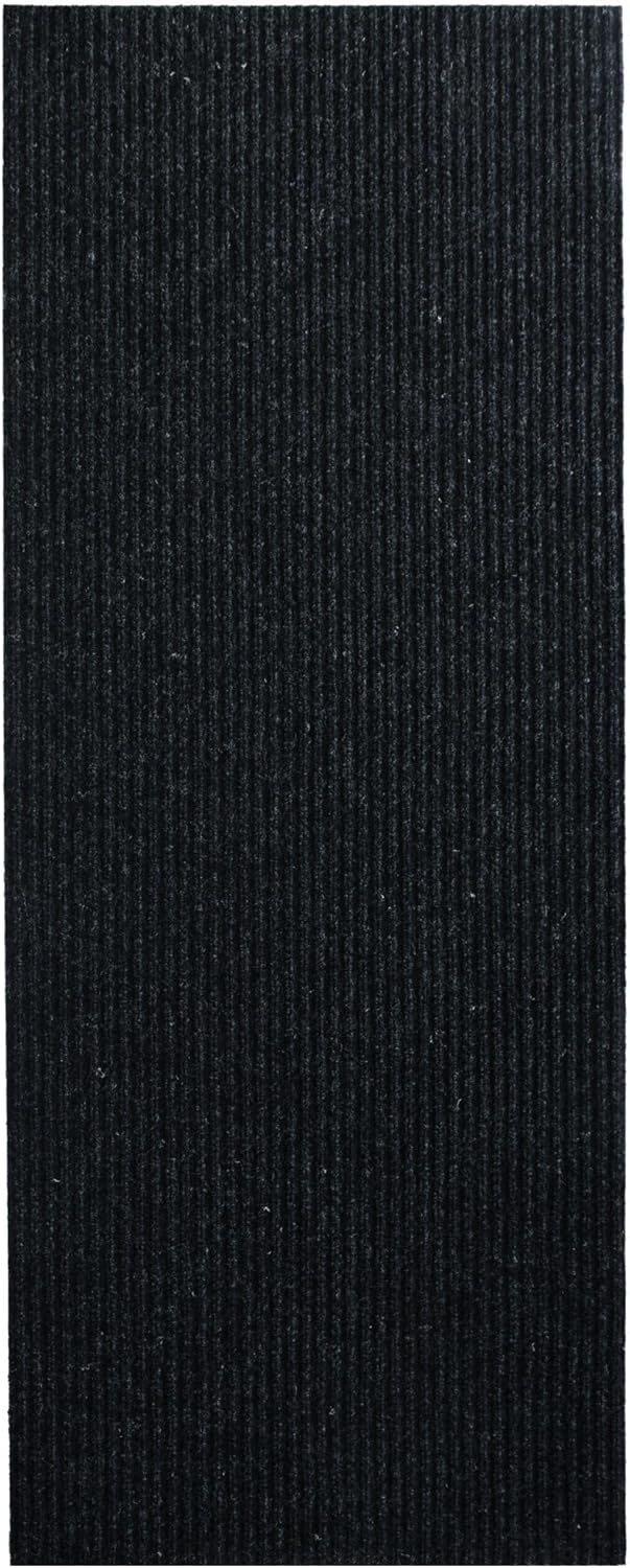 iCustomRug Spartan Weather Warrior Indoor/Outdoor Utility Ribbed Carpet Runner with Non-Slip Thermoplastic Rubber Backing, 28in X 34ft in Black