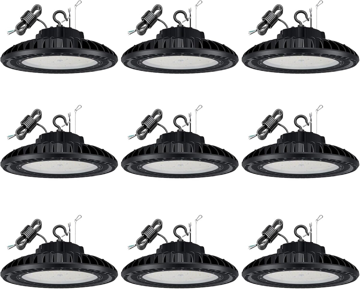 9 Pack 300W LED High Bay Light, UL&DLC Listed 41000LM Dimmable UFO High Bay LED Lights for Warehouse, 5000K Daylight IP65 Waterproof Commercial Bay Lighting 𝐀𝐂𝟏𝟎𝟎-𝟐𝟕𝟕𝐕