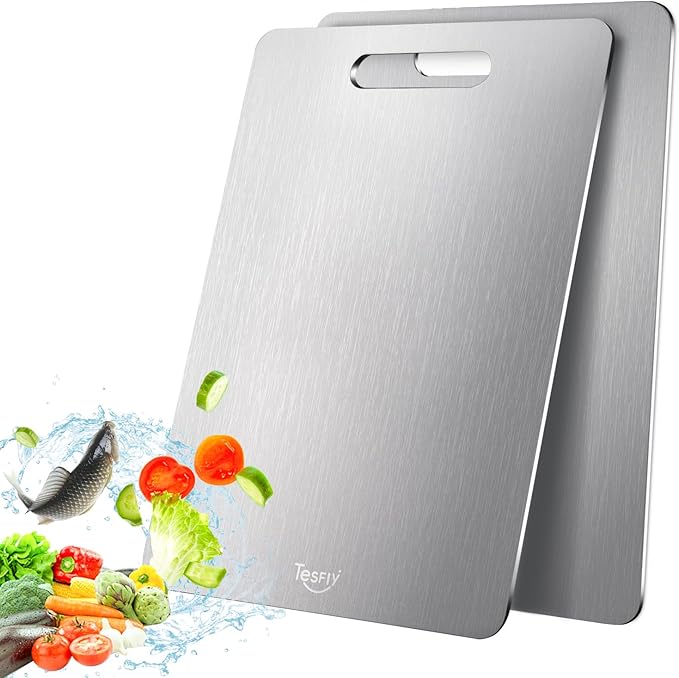 2 Pack Titanium Cutting Board -100% Pure Titanium Cutting Boards For Kitche,Easy to clean, Double-sided food-grade Cutting Board For Meats, Fruits And Vegetables (13 * 9)