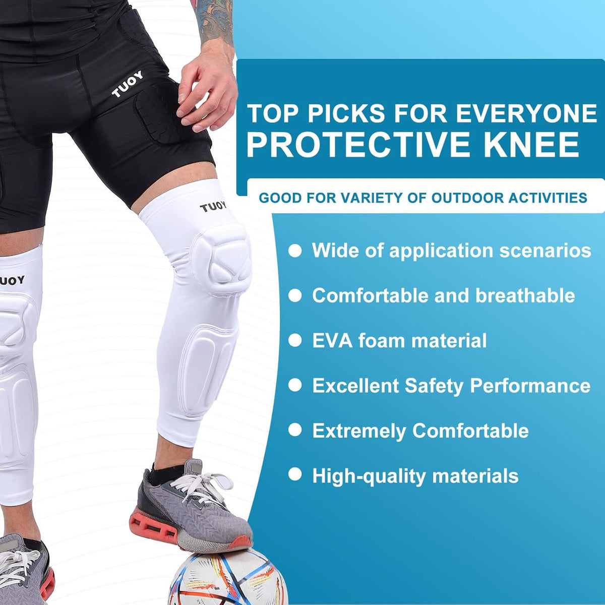 TUOY Knee Pad with Shin Guard Pads, Protective Shin/Knee Sleeve Support for Soccer, Football, Basketball, Wrestling, Volleyball (A Pair)
