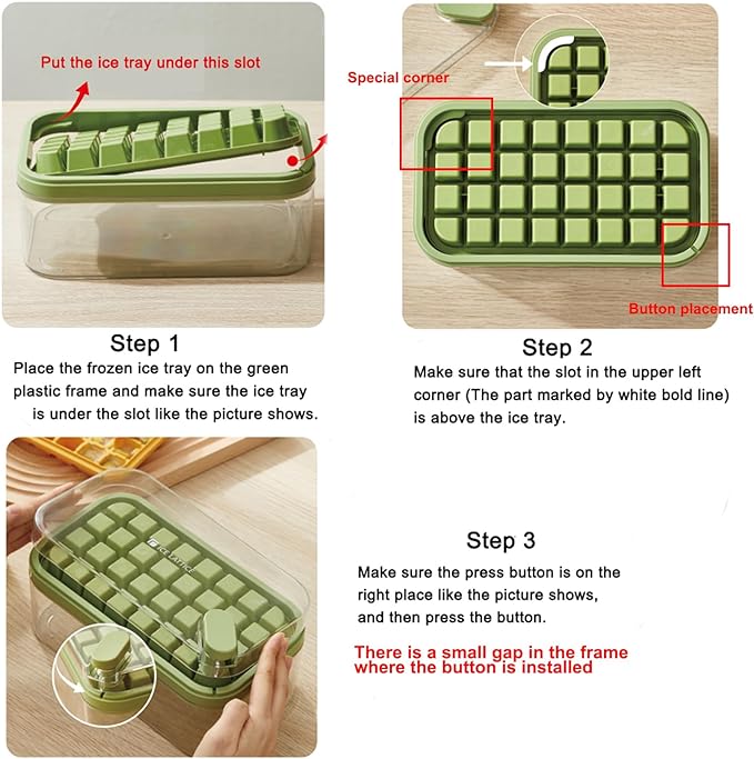 Ice Cube Tray with Lid and Bin, 2 Pack for Freezer, 64 Pcs Ice Cube Mold (Green)