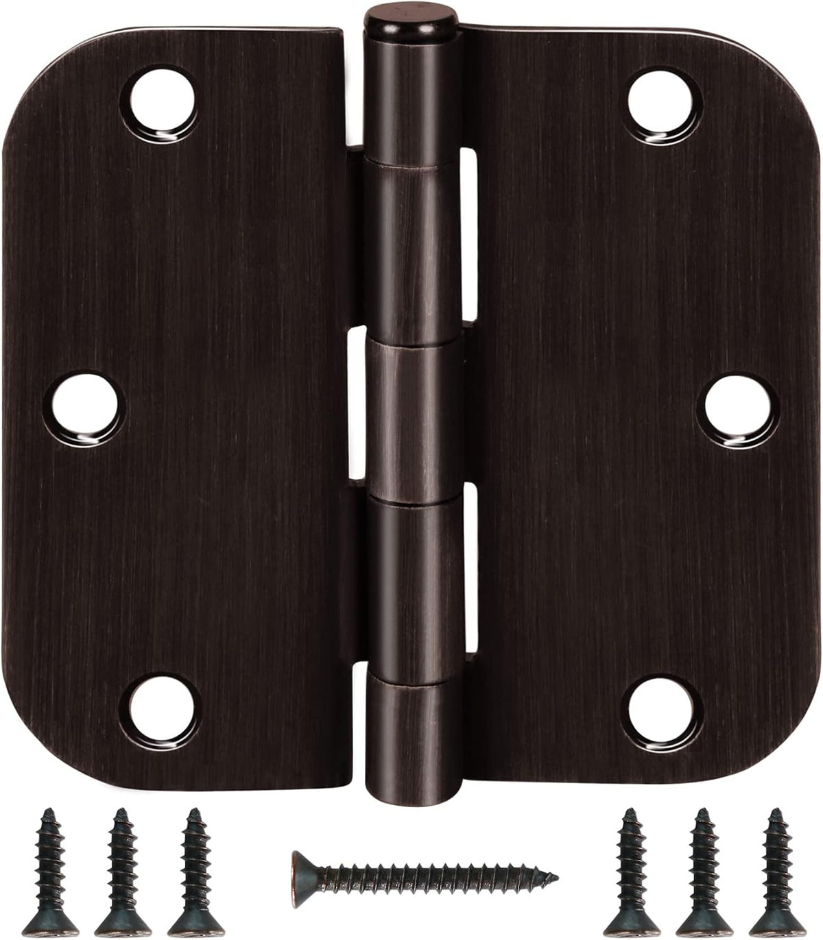 6 Pack Oil Rubbed Bronze Door Hinges 3.5" x 3 1/2 Inch Black Brushed Interior Hinge Rounded 5/8" Radius Corner 3 ½"Iron Residential Standard Bedroom Bifold Single Double Doors Hardware Kit