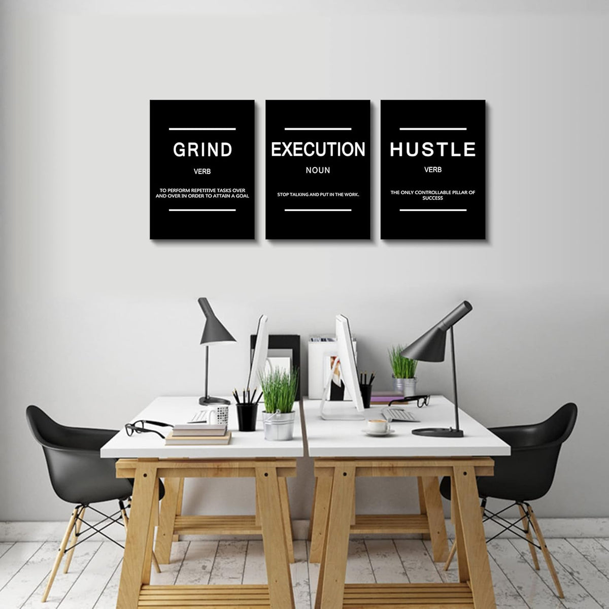 Framed Canvas Wall Art Success Quote, Office Wall Art, Black Large Poster, Positive Motivational Set of 3 Prints, Execute Failure Definition, Inspirational Print (B-3pcs,12x16inchx3pcs)