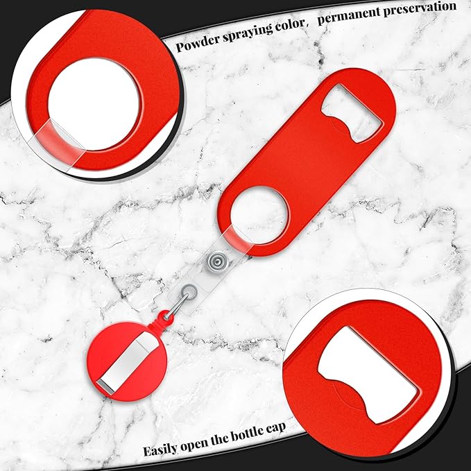 Honoson 8 Pieces Retractable Bottle Opener Bartender Flat Beer Opener with Round Badge Reel Clips Holder for Kitchen Restaurant Home Supplies Party Gifts (Classic,Red,Yellow,Black,White)