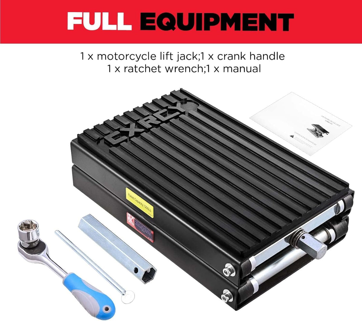 CXRCY 1200 LBS Motorcycle Lift Scissor Jack Black Upgraded Dirt Bike ATV Motorcycle Hoist Stand with Ratchet Wrench,Crank Handle,Thickened Rubber Pad,Wide Deck