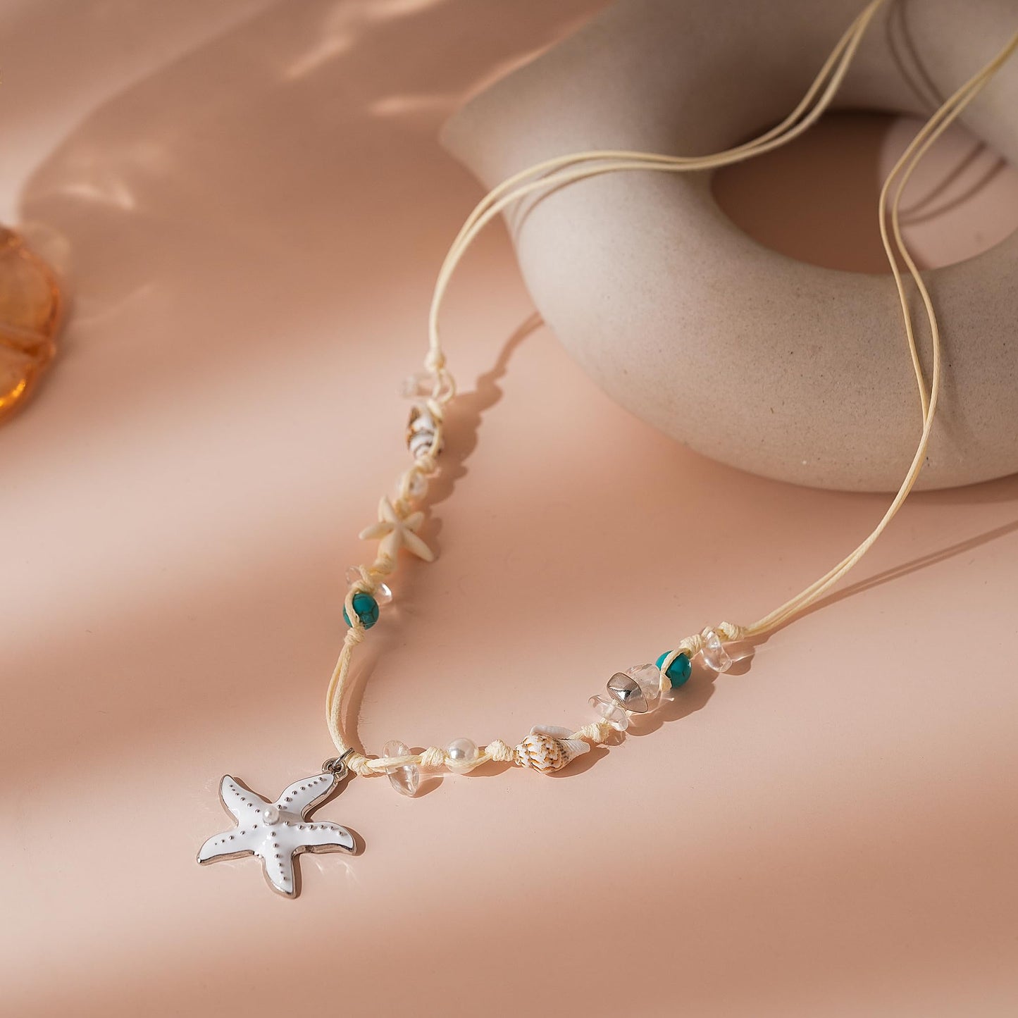 ANDKISS Sea Shell Necklace for Women Summer Adjustable Natural Starfish Necklace Boho Hawaii Beach Seashell Choker Jewelry Gift for Women