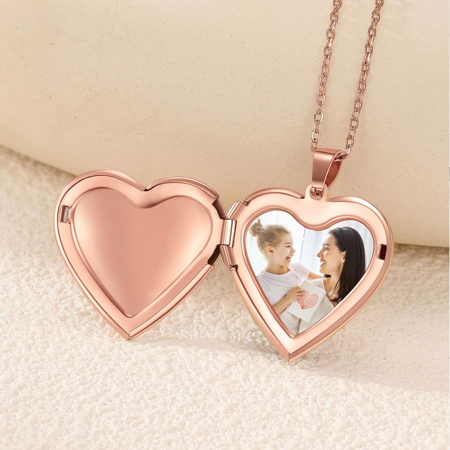 PHOCKSIN Rose Gold Heart Lockets Necklace for Girlfriend Locket Necklaces that Holds 2 Pictures Memorial Lockets for Women