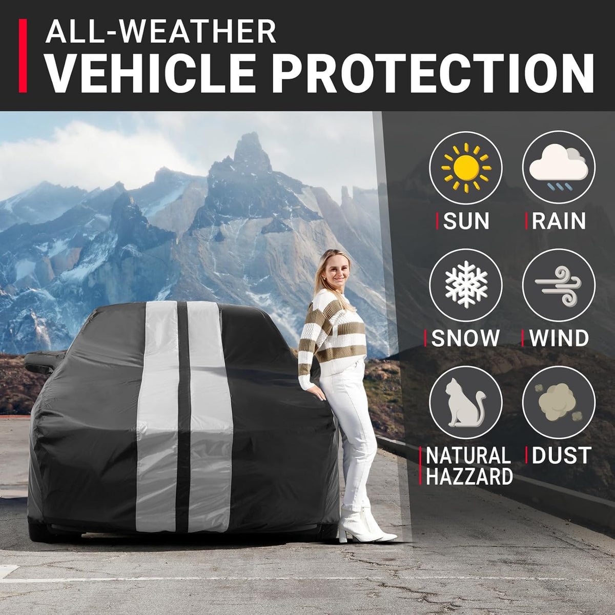 iCarCover Custom Car Cover for Buick Century Sedan, Coupe (1982-1996) Waterproof All-Weather Rain Snow UV Sun Protector Full Exterior Indoor Outdoor Car Cover (Stripe - Black/Gray)