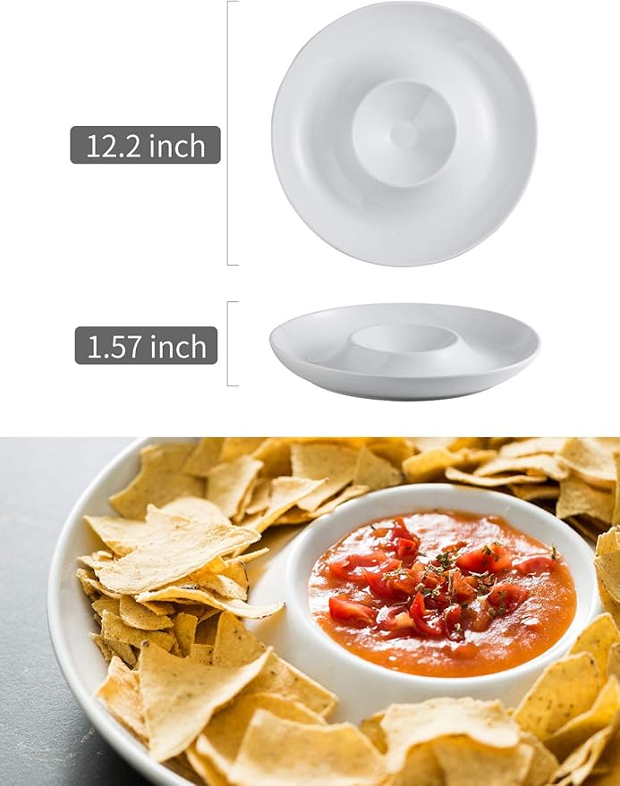 LAUCHUH Porcelain Chip and Dip Serving Set Divided Serving Trays Appetizers and Cheeses Serving Platter Compartment Dish for Thanksgiving, Christmas, Snack, Fruit, Veggies, Candy, 12-inch Set of 1