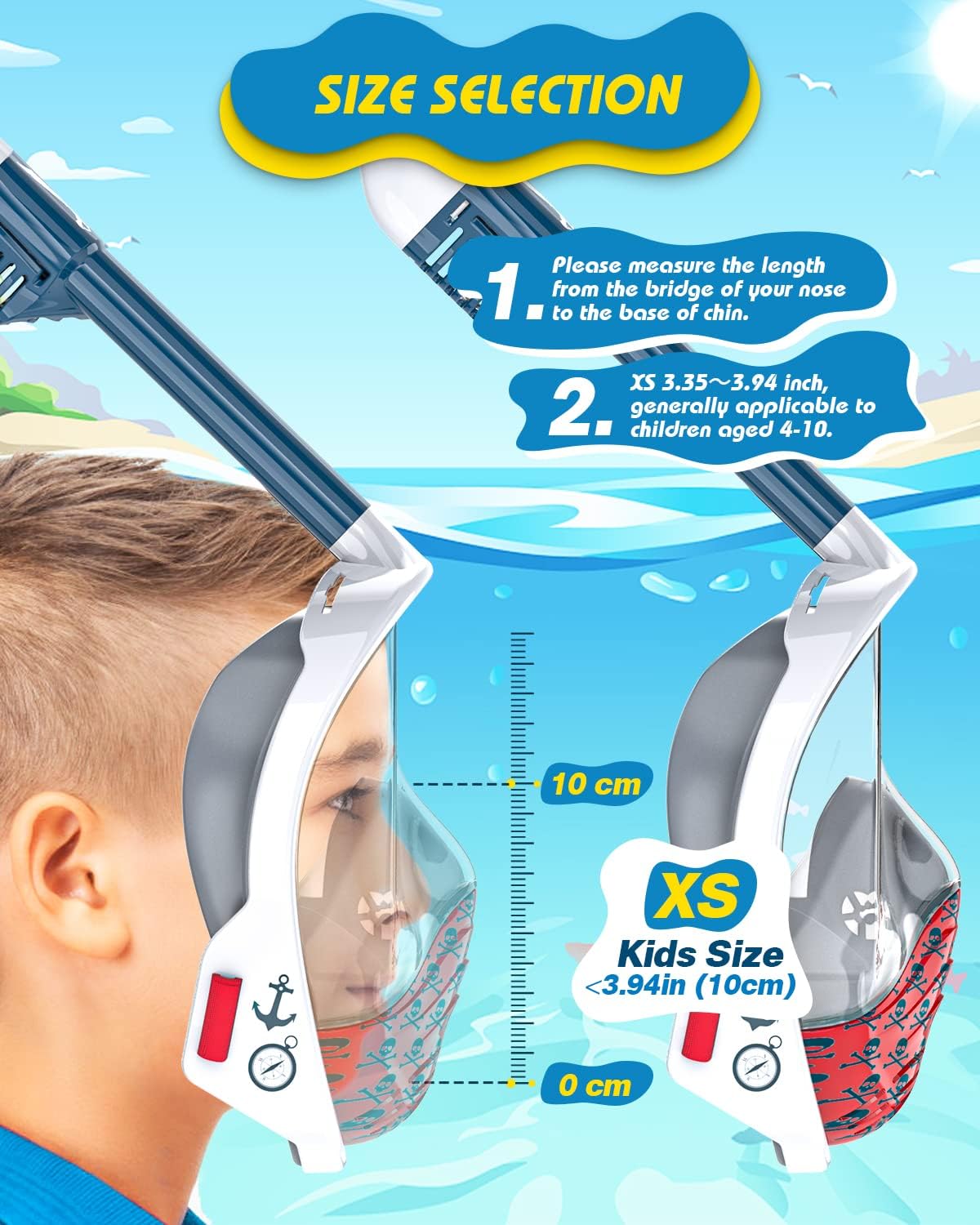 QingSong Kids Snorkel Mask Full Face, Snorkeling Set with Camera Mount, Foldable 180 Degree Panoramic View Snorkeling Gear Anti-Fog Anti-Leak