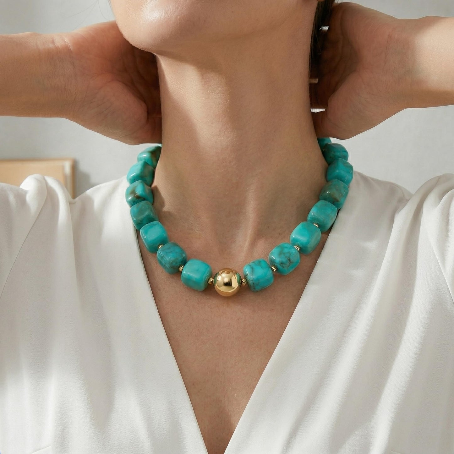 BREPINE Turquoise Chunky Necklaces for Women Multicolored Large Square Resin Beads Necklace Trendy Bold Statement Beaded Summer Candy jelly Vacation Choker