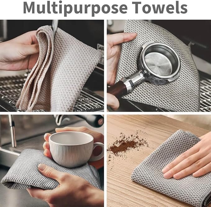 Barista Towel 6 Pack, Extra Thick Microfiber Coffee Cleaning Cloths, Espresso Machine Accessories for Coffee Bar, Steam Wand, Countertop, Milk Frother, 12”x12”