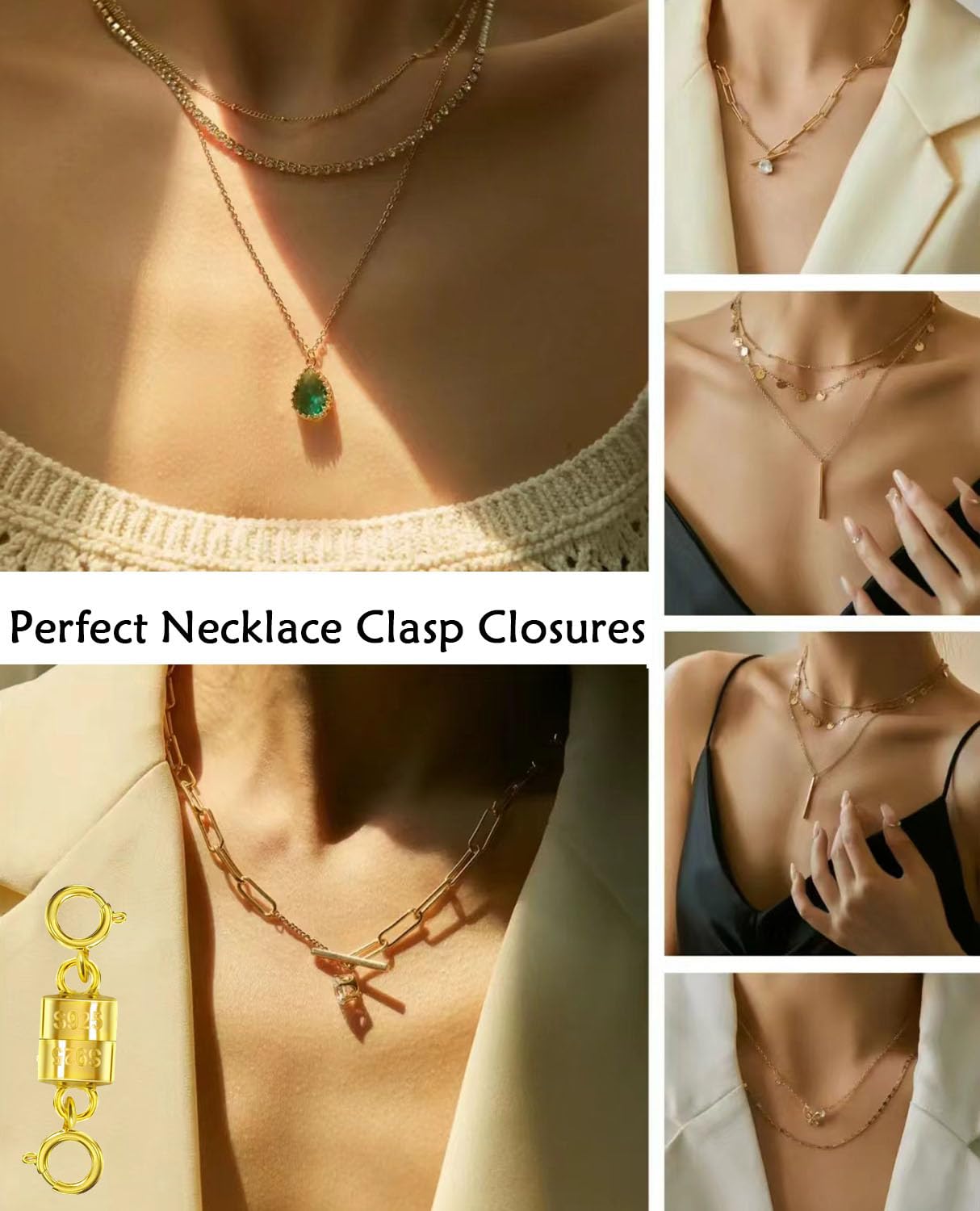 925 Silver Magnetic Necklace Clasps, Magnetic Necklace Clasps and Closures for Bracelet Necklace Extender (4pcs | 2gold & 2silver)