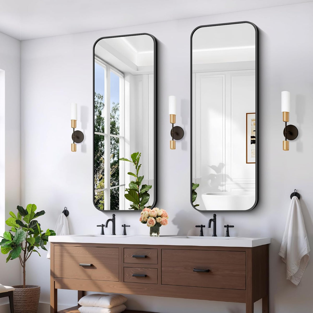 FORBATH Bathroom Mirror 20" x 55", Rectangle Black Bathroom Mirror with Black Aluminum Frame Rounded Corner, Wall Mounted Mirror for Bedroom Entryway Living Room