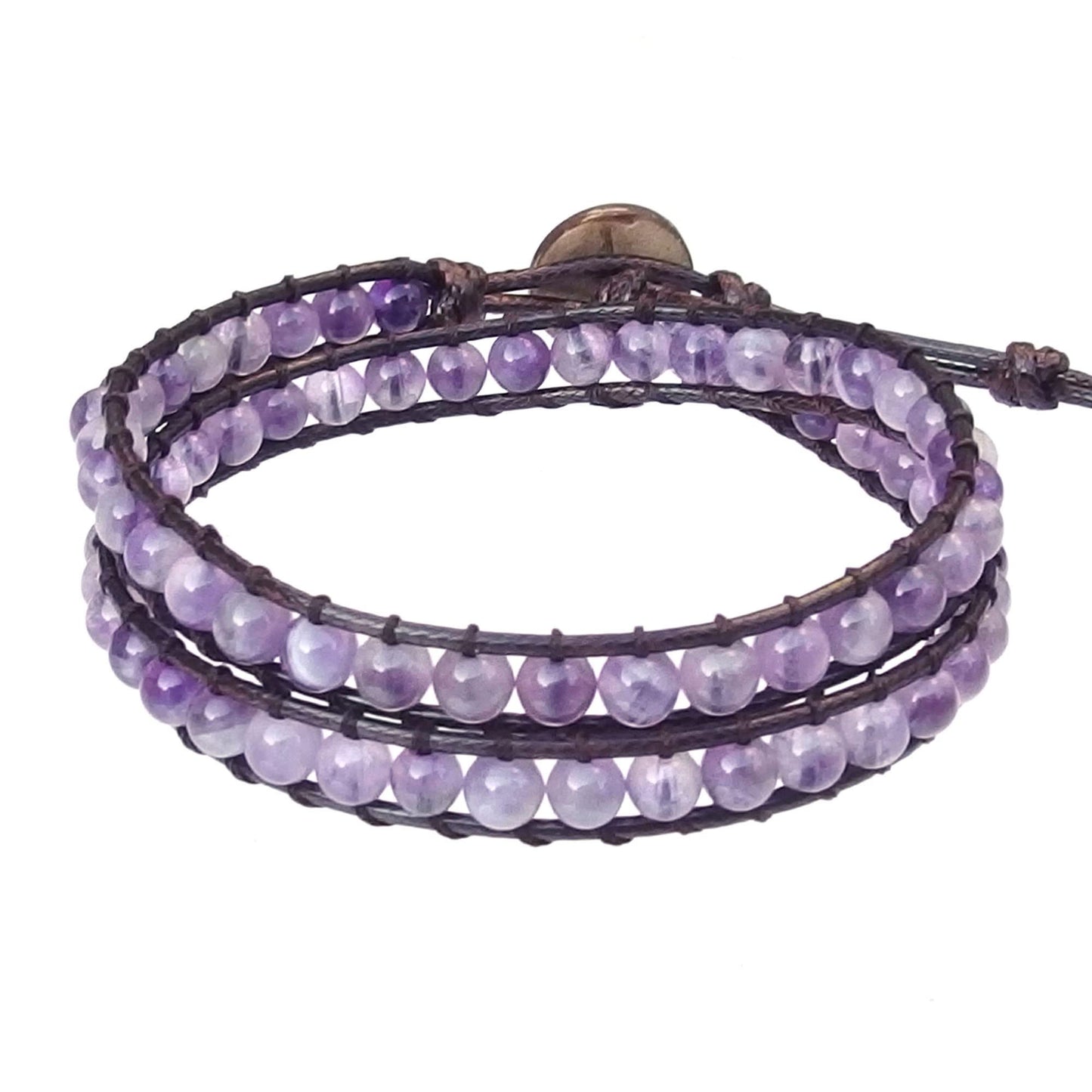 Ayriwoyi Purple Amethyst Bracelet Beaded Wrap Bracelet for Women Healing Crystal Bracelet Adjustable Natural Stone