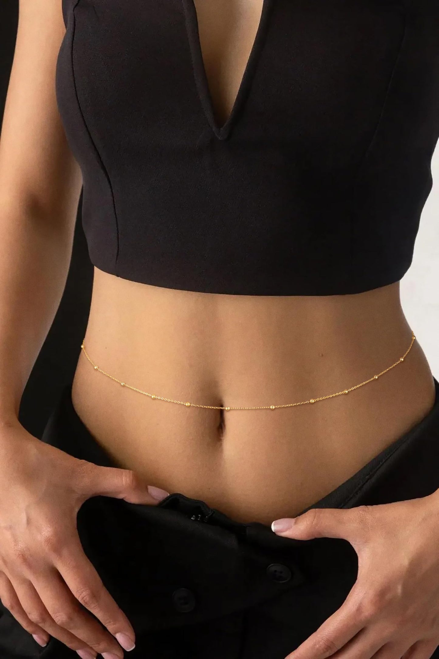 SUFOPE Gold Waist Chain for Women Dainty 14K Gold Plated Belly Chain Adjustable Minimalist Bikini Belly Beads for the Waist Waterproof Beach Accessories Body Chain Jewelry Gifts