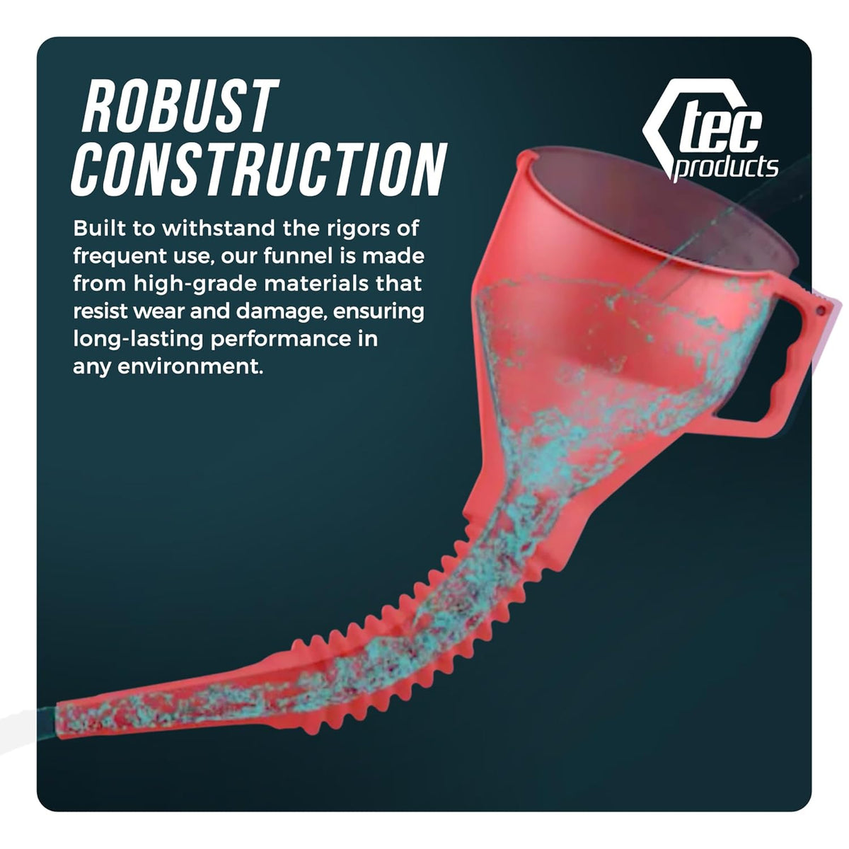 FlexAll Long Flexible Funnel for Automotive Use - Durable Nitrile Rubber - Ideal for Car Oil Change, Transmission Funnel Fluid, Diesel, Fuel, Gas - Made in USA - Red (16 x 5 Inches)
