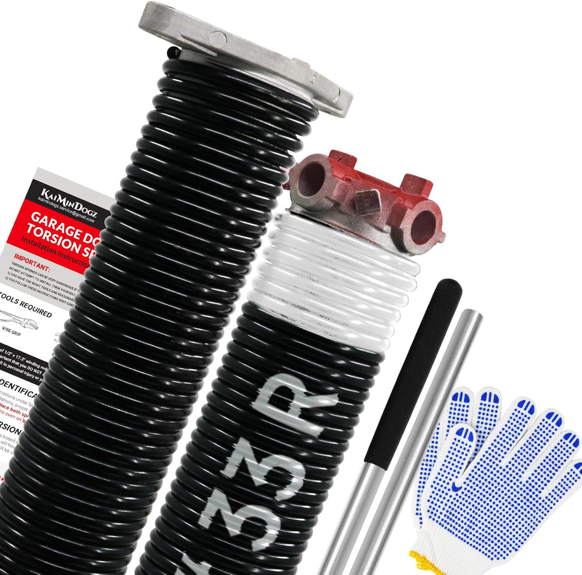 Pair of 1.75" Garage Door Torsion Springs Set with Non-Slip Winding Bars&Gloves, High Precision Electrophoresis Oil-Free Black Coated for Replacement, MIN 16,000 Cycles (0.218 x 1.75"x 33")