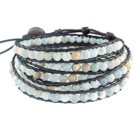 Ayriwoyi Natural Stone Amazonite Bracelet, 5 Wraps Adjustable Handmade Bracelet for Women, Boho Beaded Bracelet, Mother's Day Gift