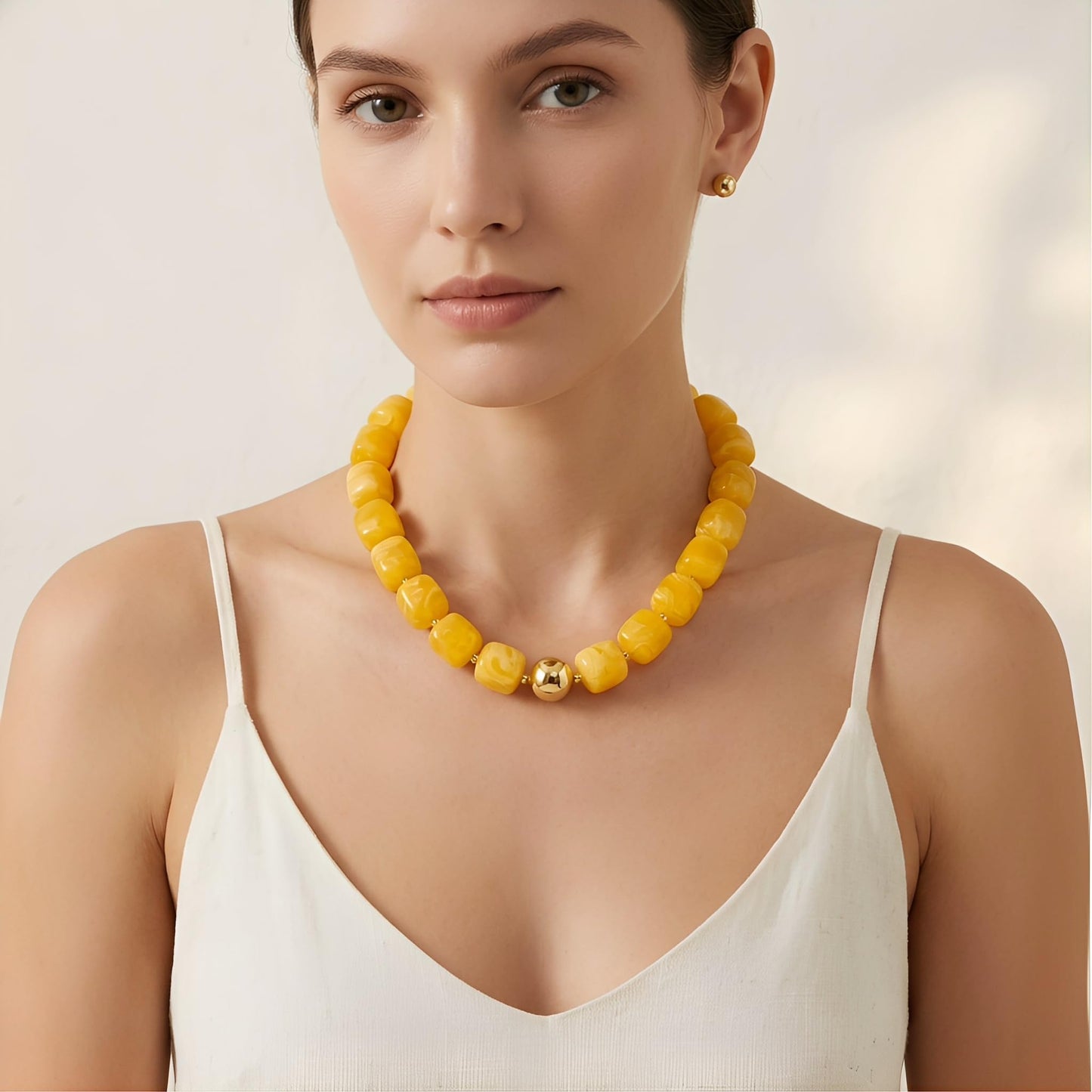 BREPINE Bright Yellow Chunky Necklaces for Women Multicolored Large Square Resin Beads Necklace Trendy Bold Statement Beaded Summer Candy jelly Vacation Choker