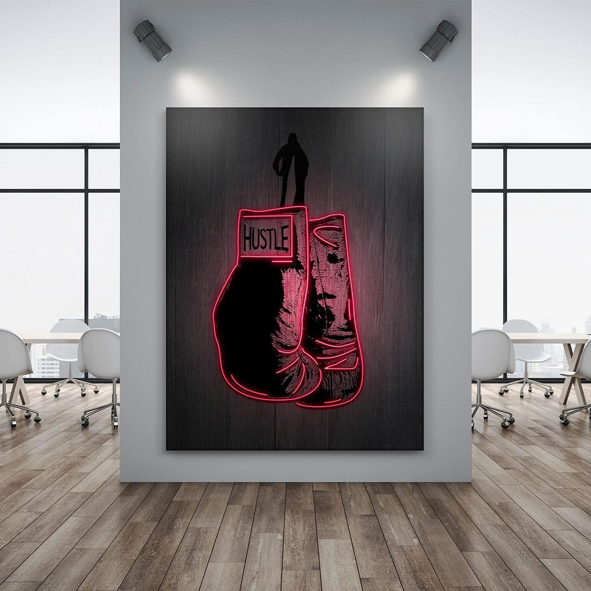 Boxing Gloves Neon Canvas Print Motivational Canvas Print Wall Art Office Decor, Entrepreneur Motivation, Hustle Artwork, Boxing Neon Print, Fighter Gym Sign, Hustler Art Neon Sign (48" x 36")