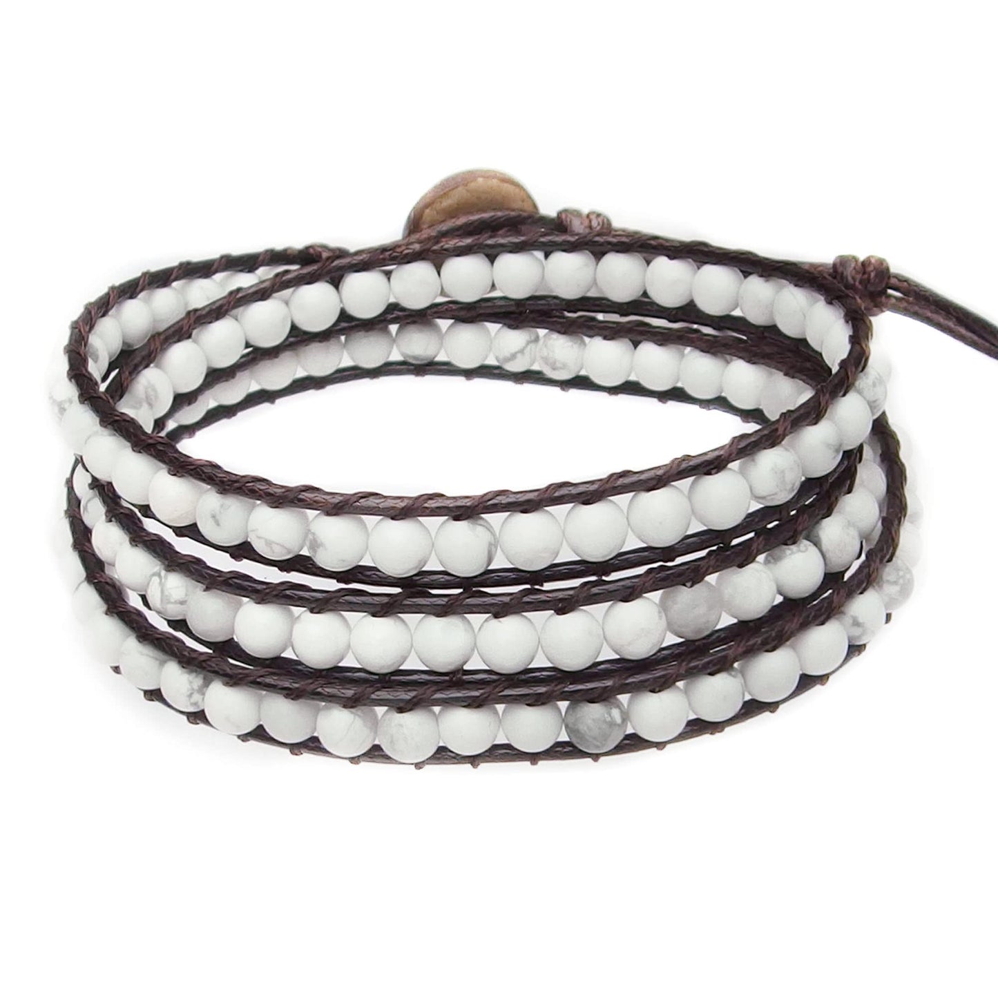 Ayriwoyi White Turquoise Bracelets Wrap Bracelet for Women Howlite Beads Healing Crystal Stone Bracelet Boho Bracelet Adjustable