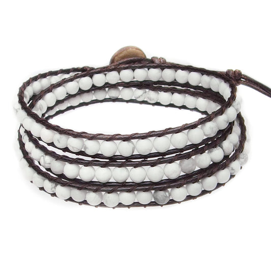 Ayriwoyi White Turquoise Bracelets Wrap Bracelet for Women Howlite Beads Healing Crystal Stone Bracelet Boho Bracelet Adjustable