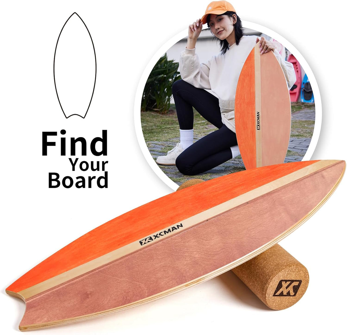 XCMAN Surf Balance Board Trainer with Roller Wooden Exercise Balancing Stability Trainer - Non Slip Surface for Adults Kids|Balance Board for Surfing,Snowboarding,Skateboarding,Hockey,Yoga Training