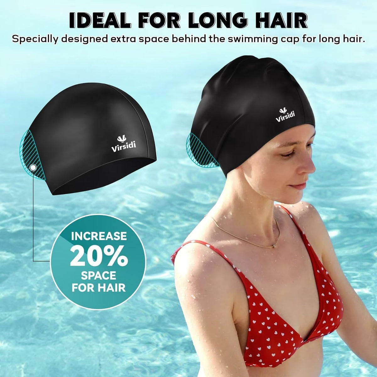 2 Pack Swim Cap for Women Men Adult, Silicone Swimming Caps for Short Long Hair, Waterproof Swim Hats Bathing Caps to Keep Hair Dry with Nose Clip and Earplugs