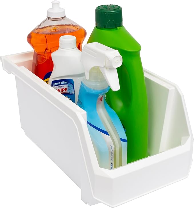 Large Plastic Containers for Organizing and Storage Bins for Closet, Kitchen, Office, or Pantry Organization, 14.75-Inch x 8-Inch x 7-Inch 6-Pack, White, Large