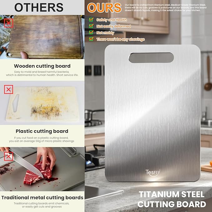 3 Pack Titanium Cutting Board, 100% Pure Titanium Cutting Boards For Kitchen, Dishwasher Safe, Easy to Clean, Double-sided Food-grade Cutting Board For Meats, Fruits And Vegetables (3 Pack)
