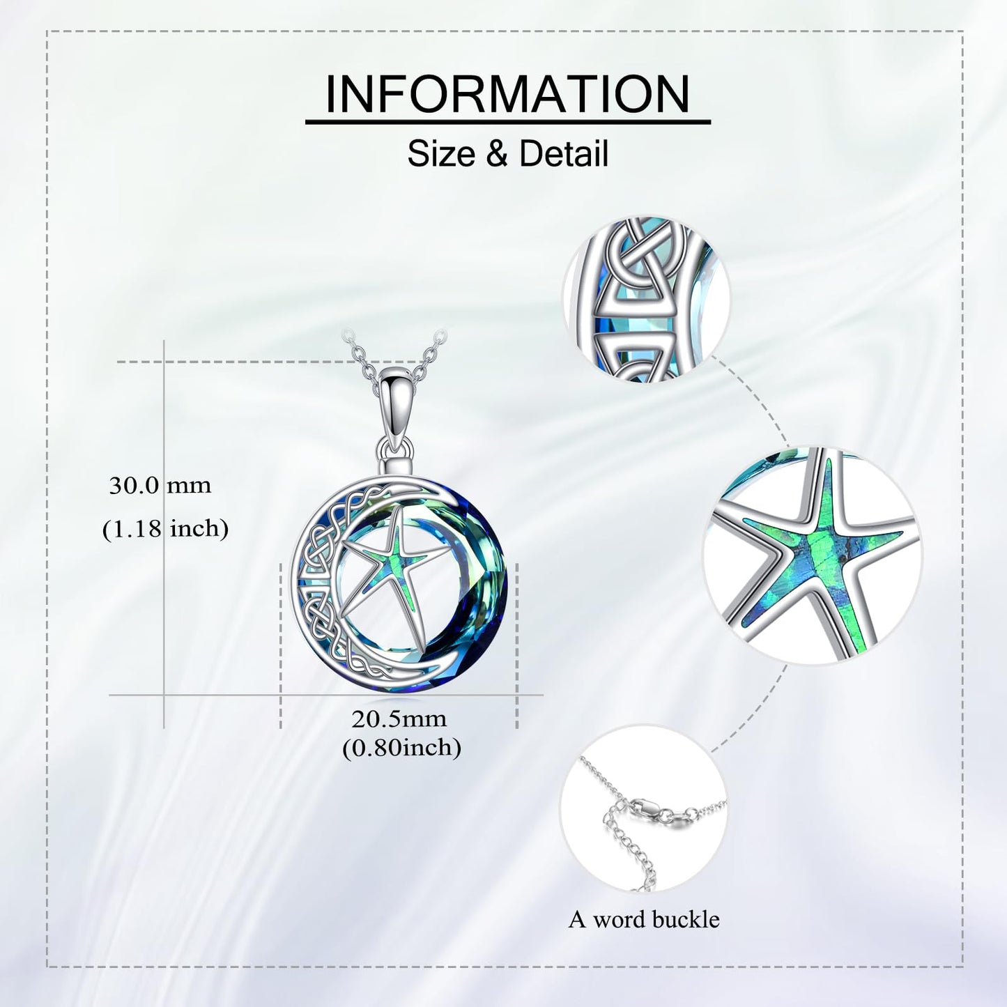 MONGAS Starfish Necklace 925 Sterling Silver Seashell Necklace Created Opal Pendant Seashell Jewelry Starfish Gifts for Women Mom
