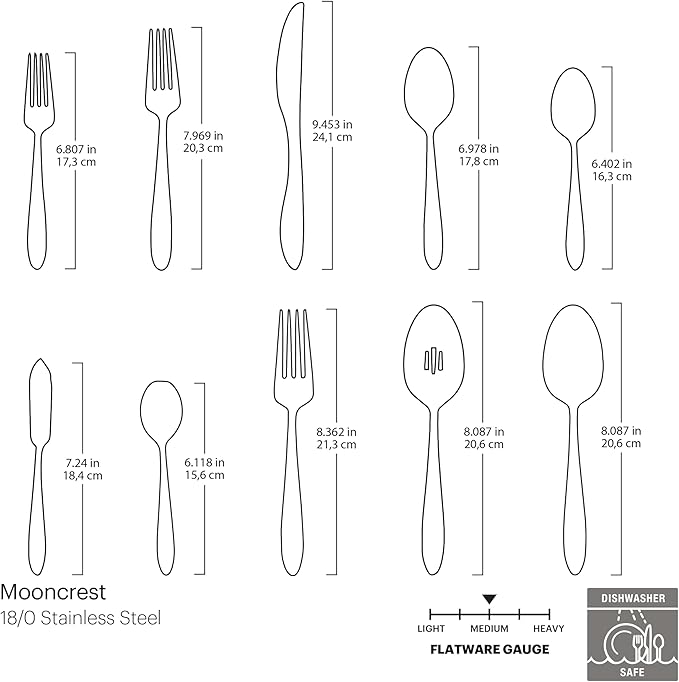 Oneida Mooncrest 65-Piece Flatware Set, Service for 12 Silver