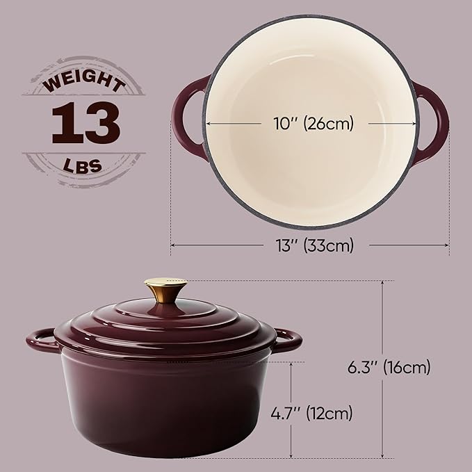 6 Quart Dutch Oven Pot with Lid, Non Stick Enameled Cast Iron Dutch Oven for Bread Baking, Heavy-Duty, Oven Safe Ceramic Cookware Up to 500°F for Baking, Braising, Stews, Roasting, Fig