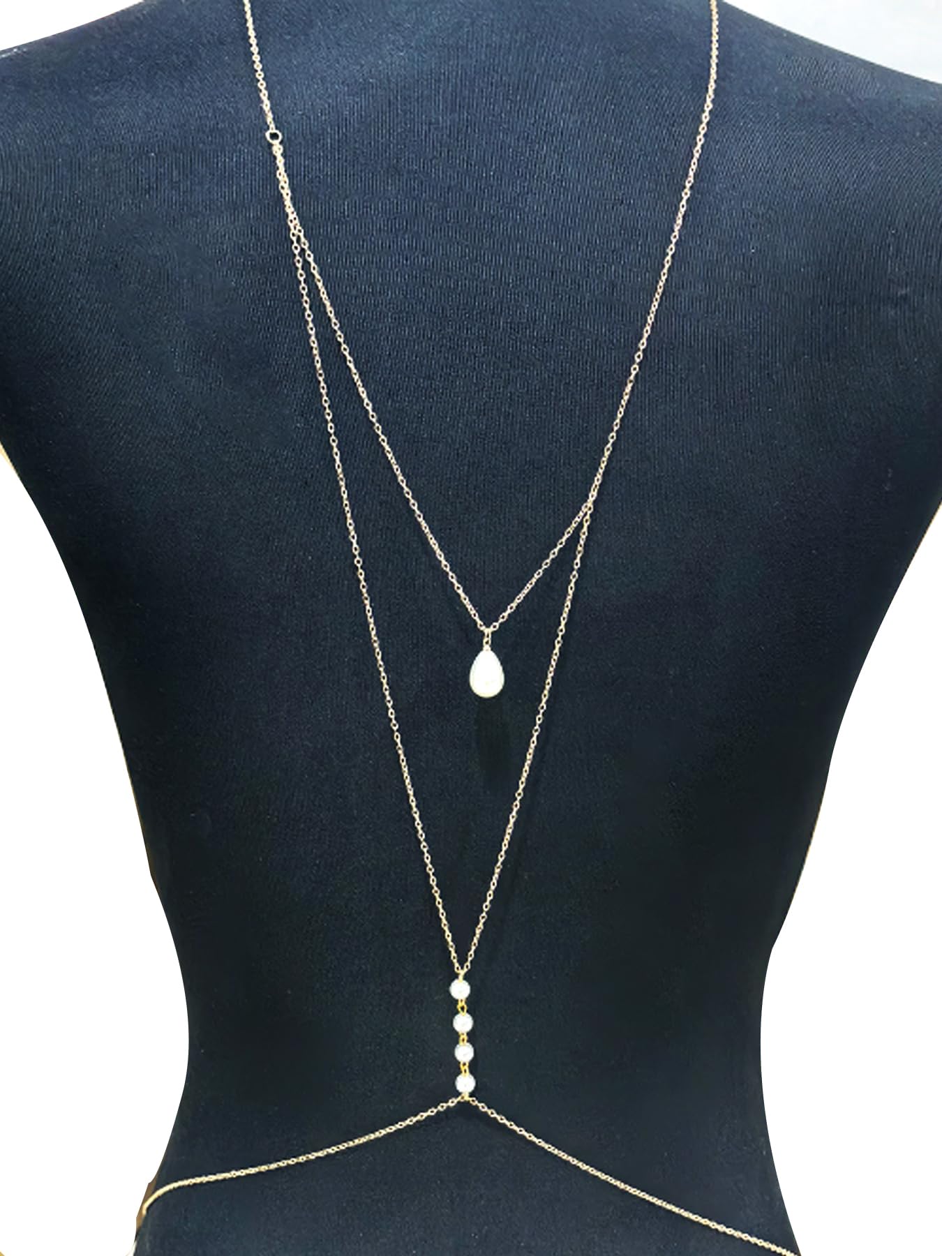 MODRSA Gold Back Necklace for Backless Dress Back Jewelry Backdrop Necklace Back Chain Pearl Body Chain Jewelry for Women Sexy Trendy