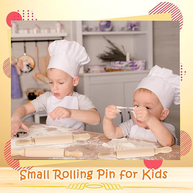 16 Pcs 8 Inch Mini Wooden Rolling Pins Small Wood Rolling Pin Wooden Roller for Girls and Boys Kitchen Baking Pastry Cake Cookie Chef Role-playing Game
