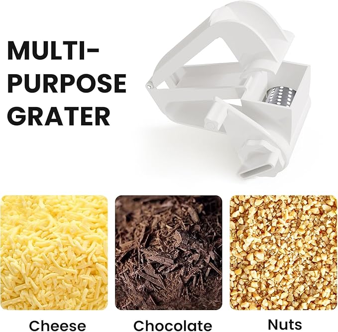 Cheese Grater with Handle, Rotary Cheese Grater,Vegetable, Chocolate, Hard Cheese & Nut Grater,White