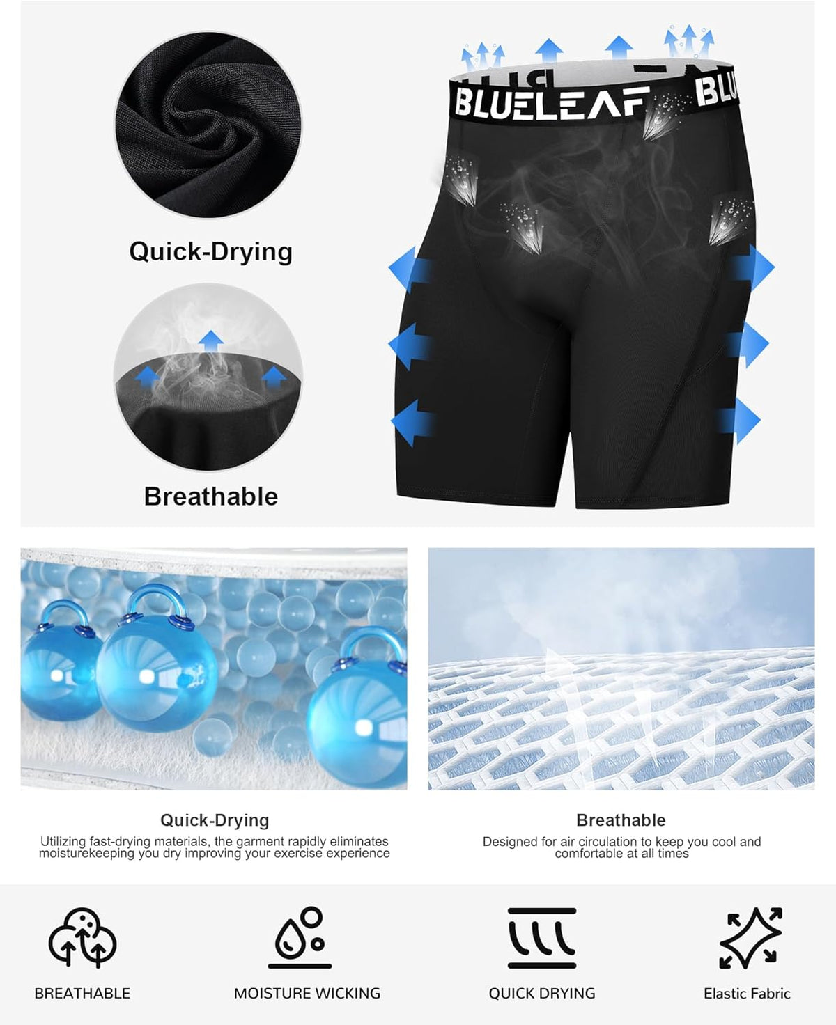 Blueleaf Men's Compression Shorts Sports Running Spandex Shorts Performance Athletic Workout Base Layer Underwear